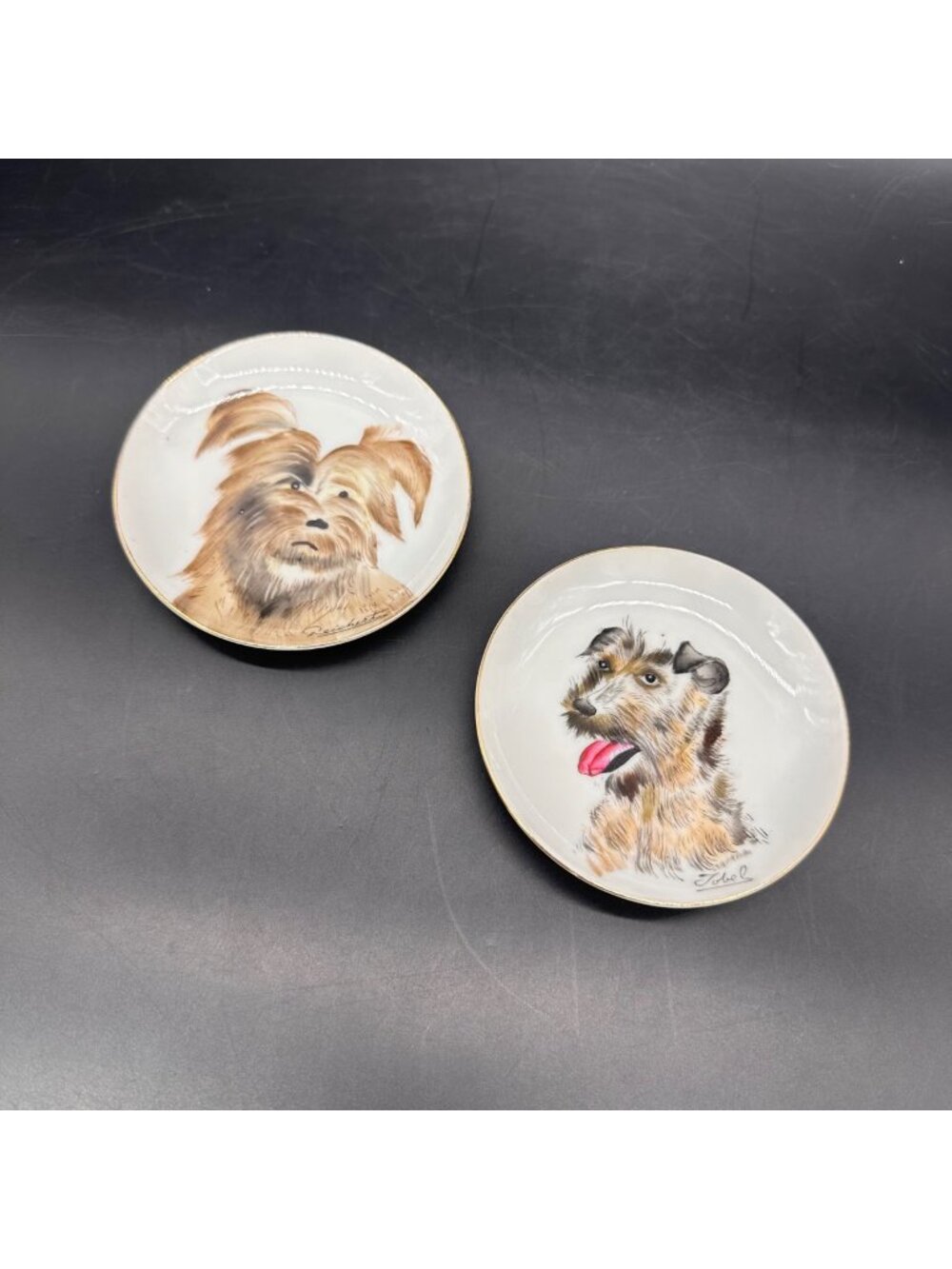 Vintage Dog Wall Plates Trinket Dishes Set of 2 Chase Japan Ceramic Puppies